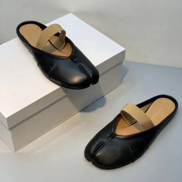 Maison Margiela Tabi Ballet Flats Black Size 38 US8 w/ Elastic Band Japan - Picture 2 of 7